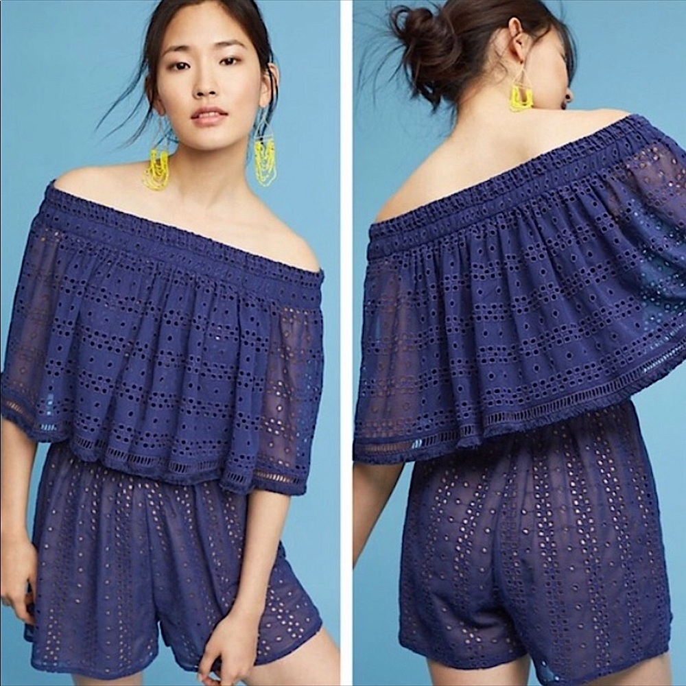 ANTHROPOLOGIE Tiered Eyelet Romper Size S - Picture 2 of 10